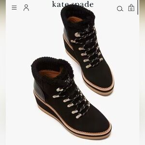 Kate Spade Willow Shearling Trim Wedge black Booties 7